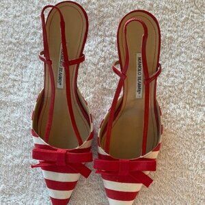 Red & White Manolo Blahnik Slingback Heels - Size 40